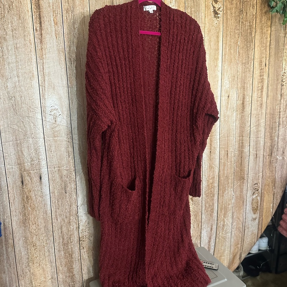 Elegant Maroon Knit Open-Front Cardigan